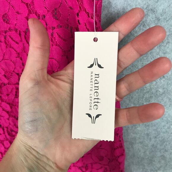 Nanette Lepore Top Womens Medium Pink Floral Lace Scalloped Feminine Sheer Twee‎ - Picture 5 of 10